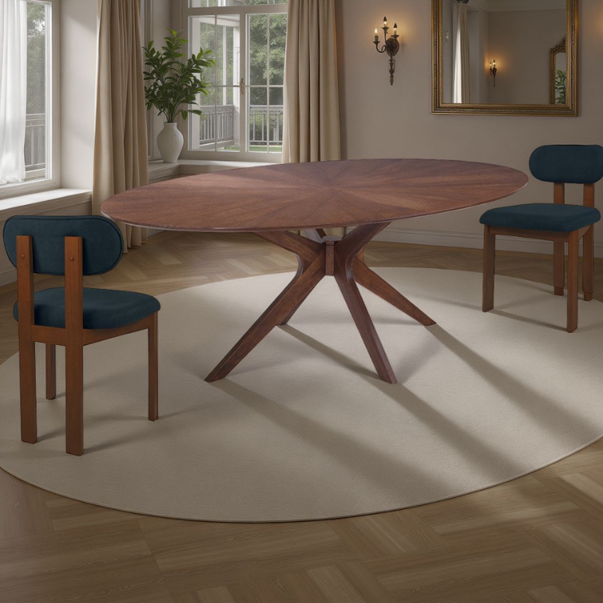 Table Tallin Chase en bois avec placage noyer foncé et pieds en bois massif, 190 x 110 cm