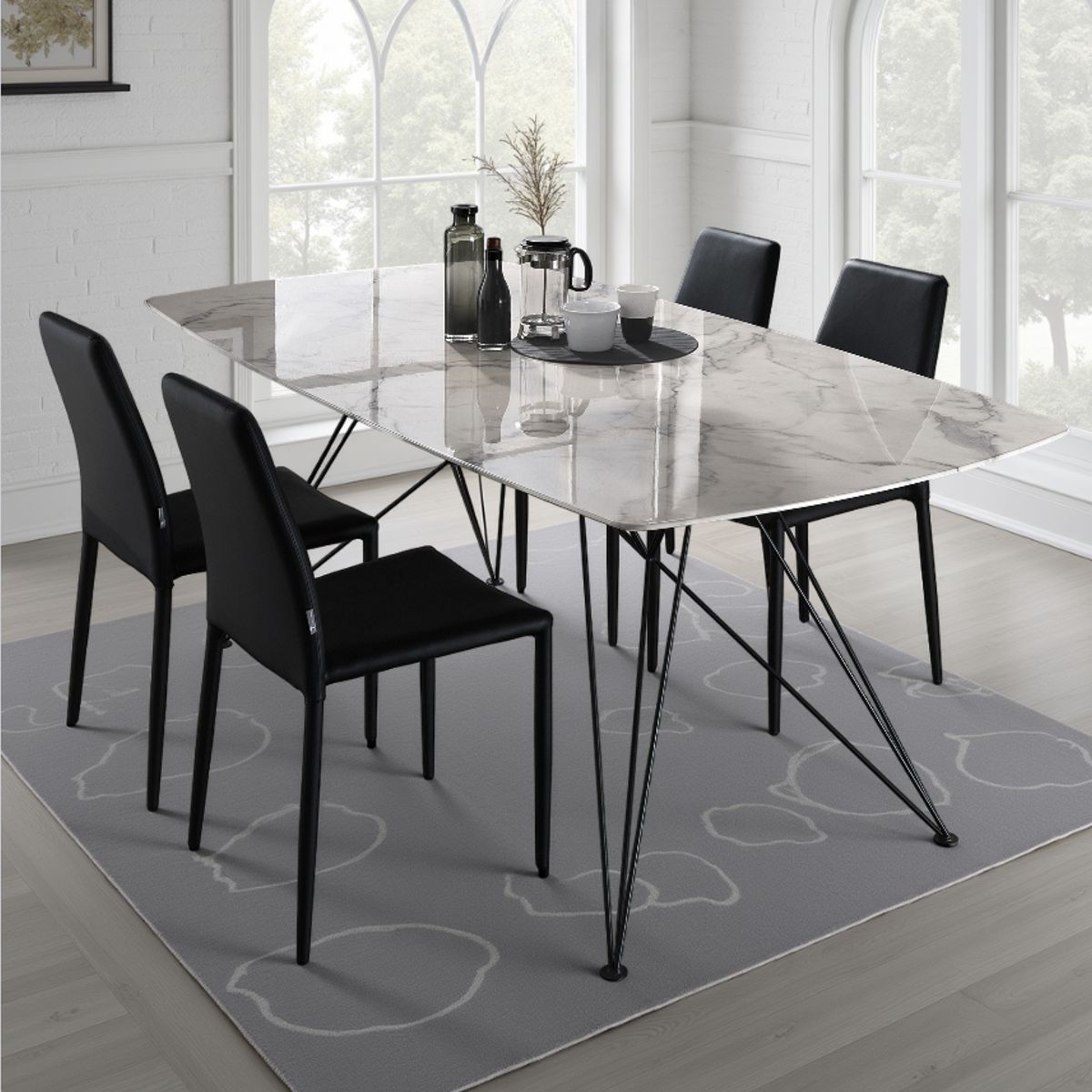 Table de bureau en marbre Spillo avec finition marbre Calacatta et pieds en métal noir mat, 200 x 100 cm