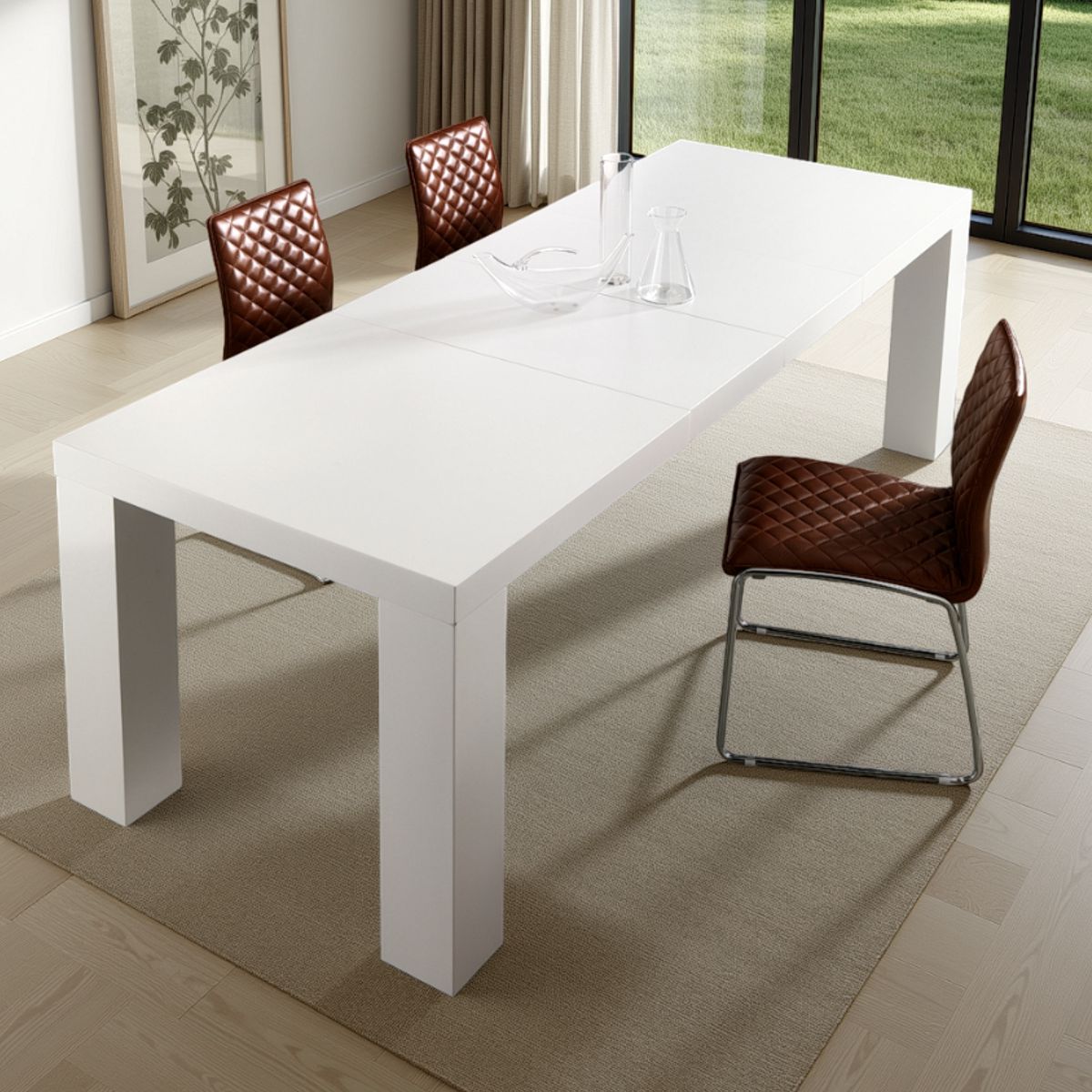 Table extensible Imperial en MDF blanc mat avec rallonges, 160-250 x 90 cm