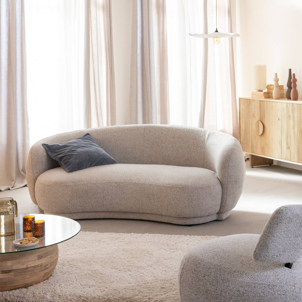 Canapé en tissu bouclette gris 3 places Maddy