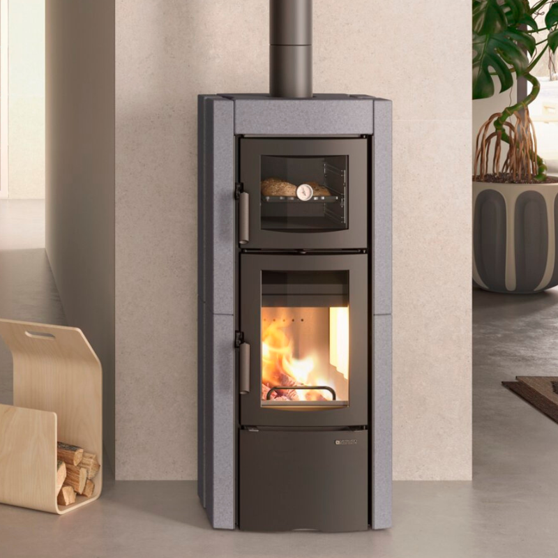 Poêle à bois avec four Ester Forno Evo pierre vulcan · 8 Kw