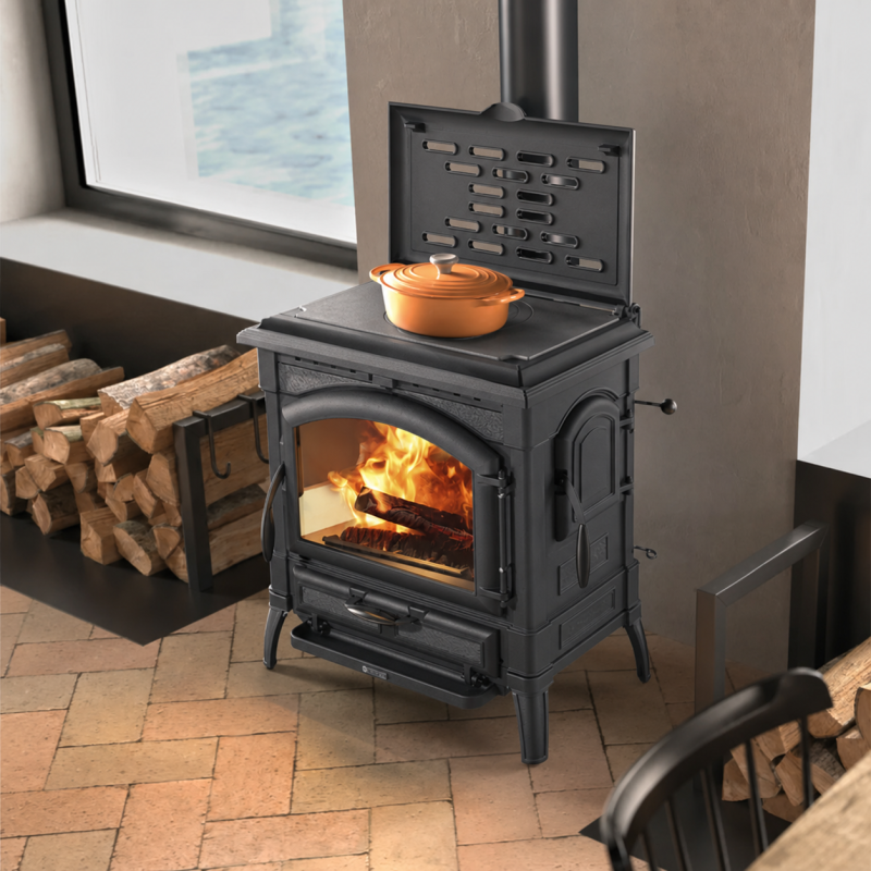 Poêle à bois avec chauffe plat Isotta con cerchi · 9,3 Kw