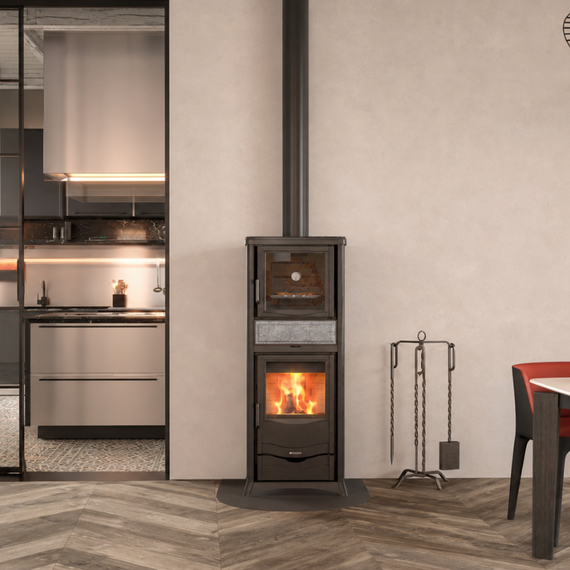 Poêle à bois bouilleur avec four TermoRossella Plus Forno DSA Pierre Naturelle · 11,1 Kw