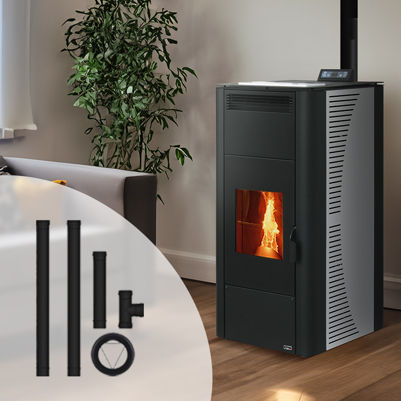 Pack poêle à granulés hydro Rondinara + Kit de raccordement sortie arrière · 19 Kw