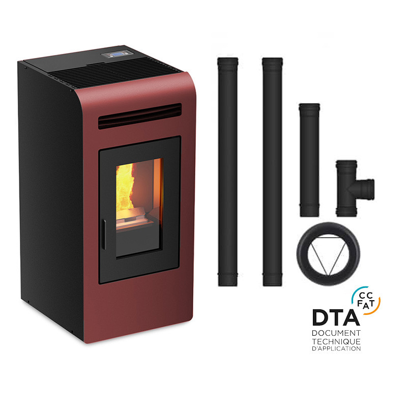 Pack Poêle à granulés canalisable Cayenne + Kit de raccordement sortie arrière · 16 Kw