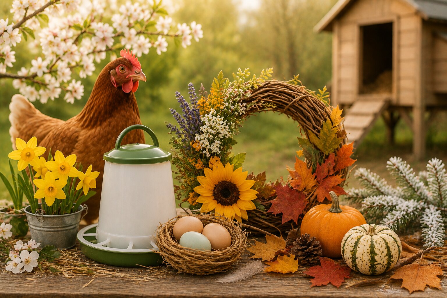 Saisonales und Jahreszeiten – Hühnerhaltung im Frühling, Sommer, Herbst und Winter