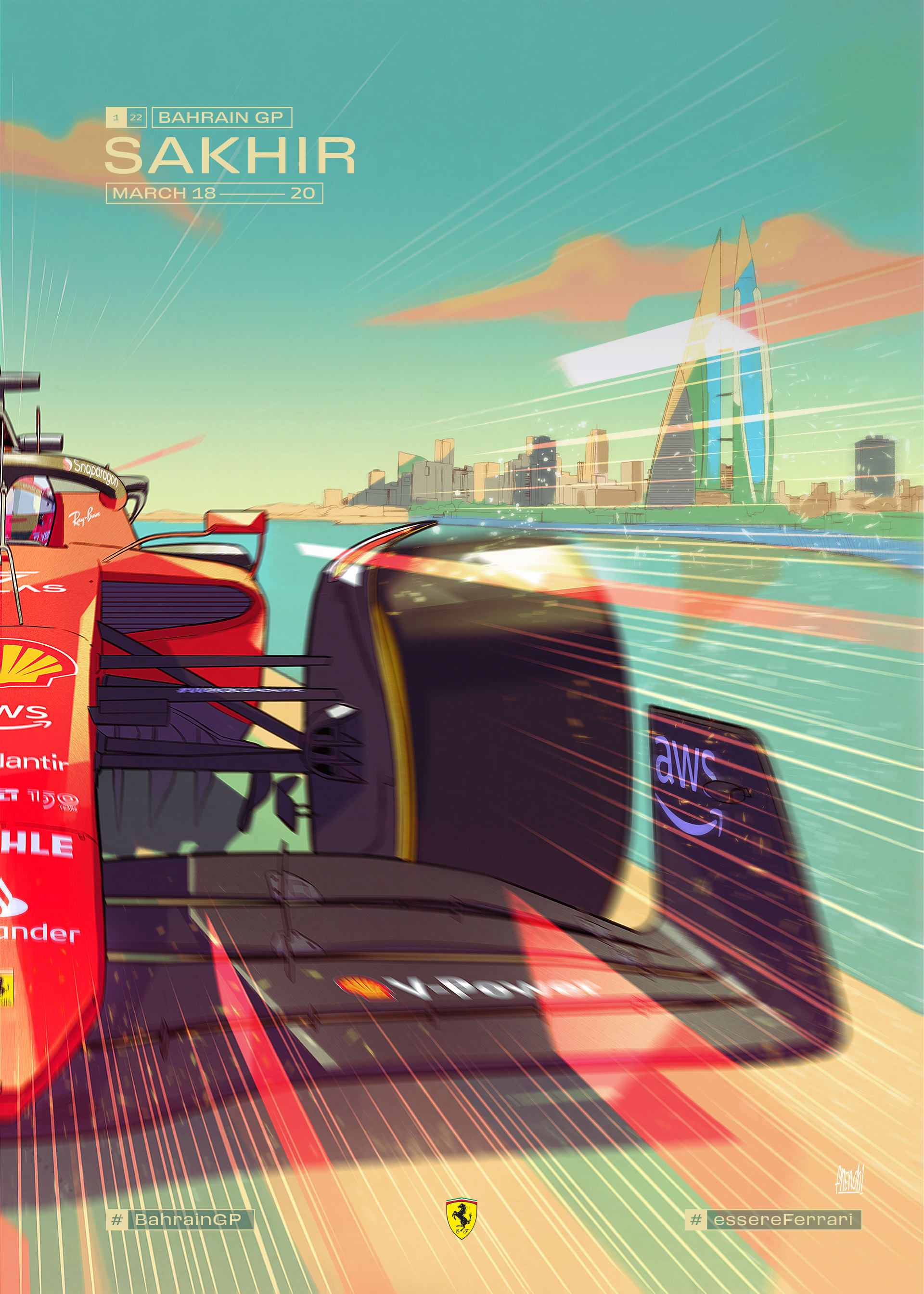 Ferrari 2022 Formula 1 Poster at Bahrain International Circuit