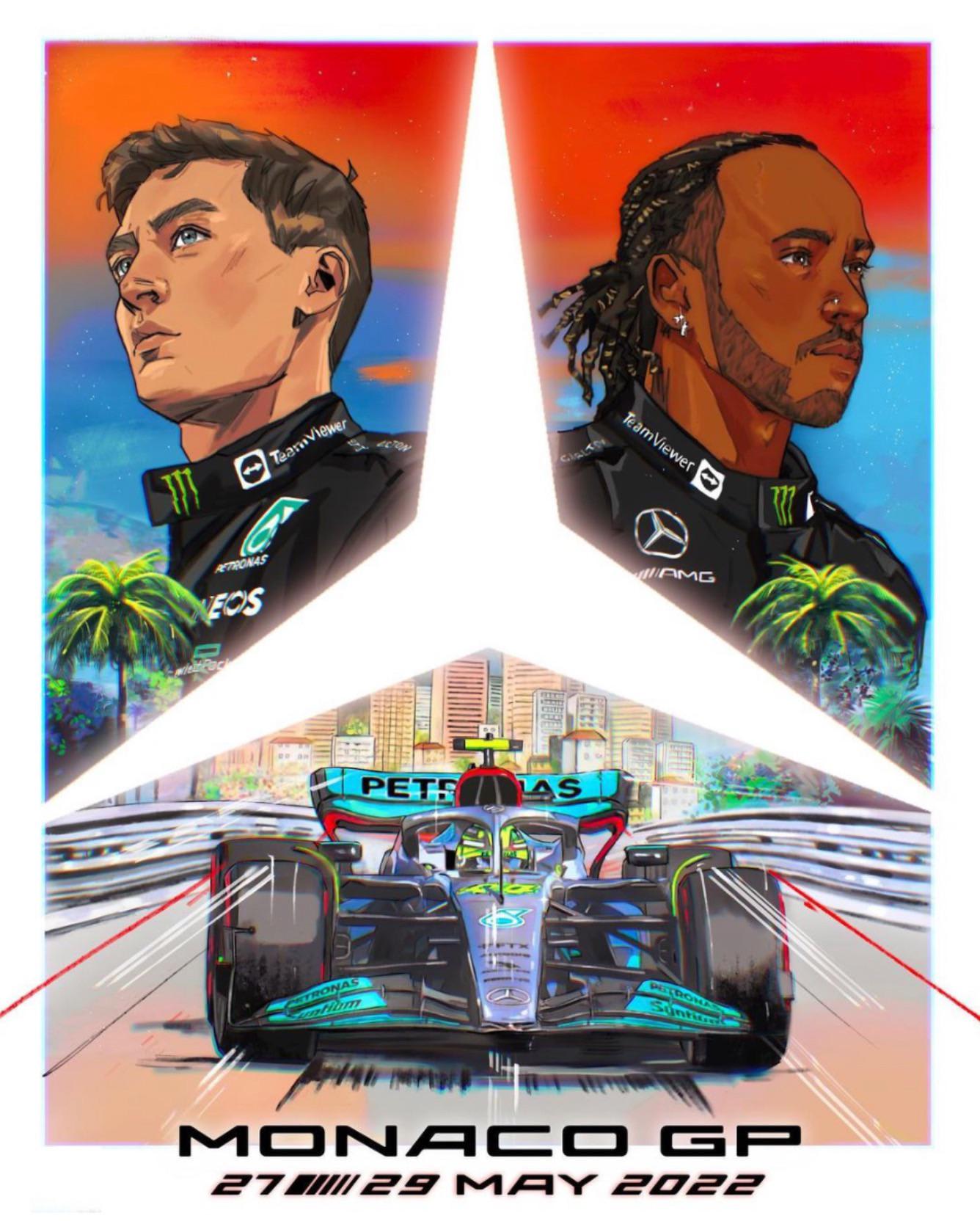 Mercedes AMG Petronas 2022 Formula 1 Poster at Circuit de Monaco