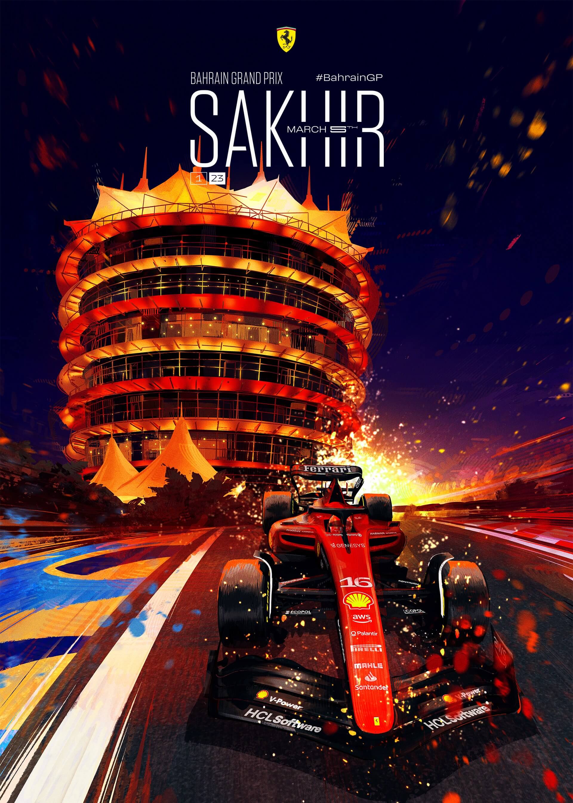 Ferrari 2023 Formula 1 Poster at Bahrain International Circuit