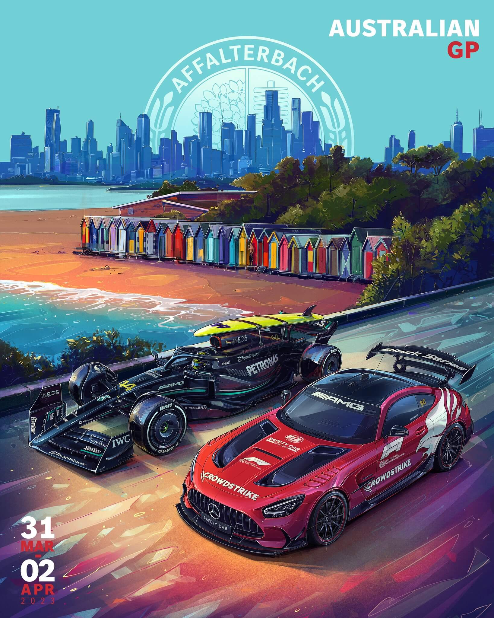 Mercedes AMG Petronas 2023 Formula 1 Poster at Albert Park Circuit