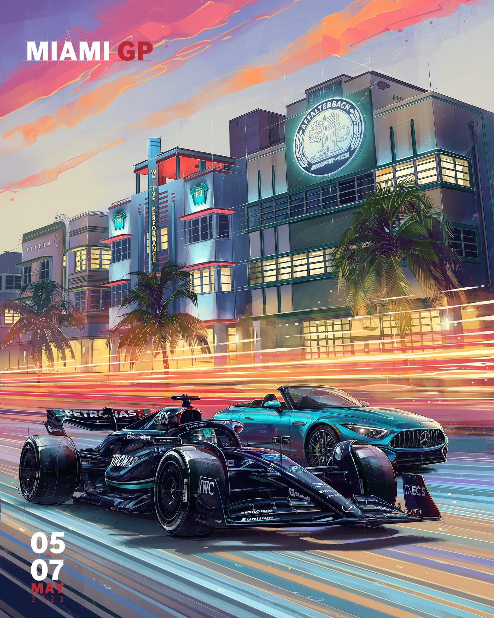 Mercedes AMG Petronas 2023 Formula 1 Poster at Miami International Autodrome