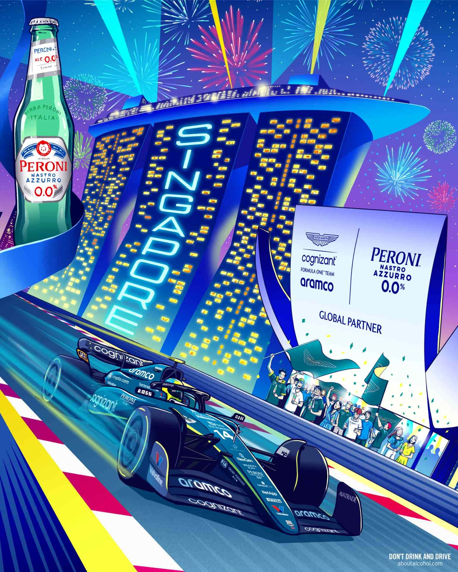 Aston Martin 2023 Formula 1 Poster at Marina Bay Street Circuit