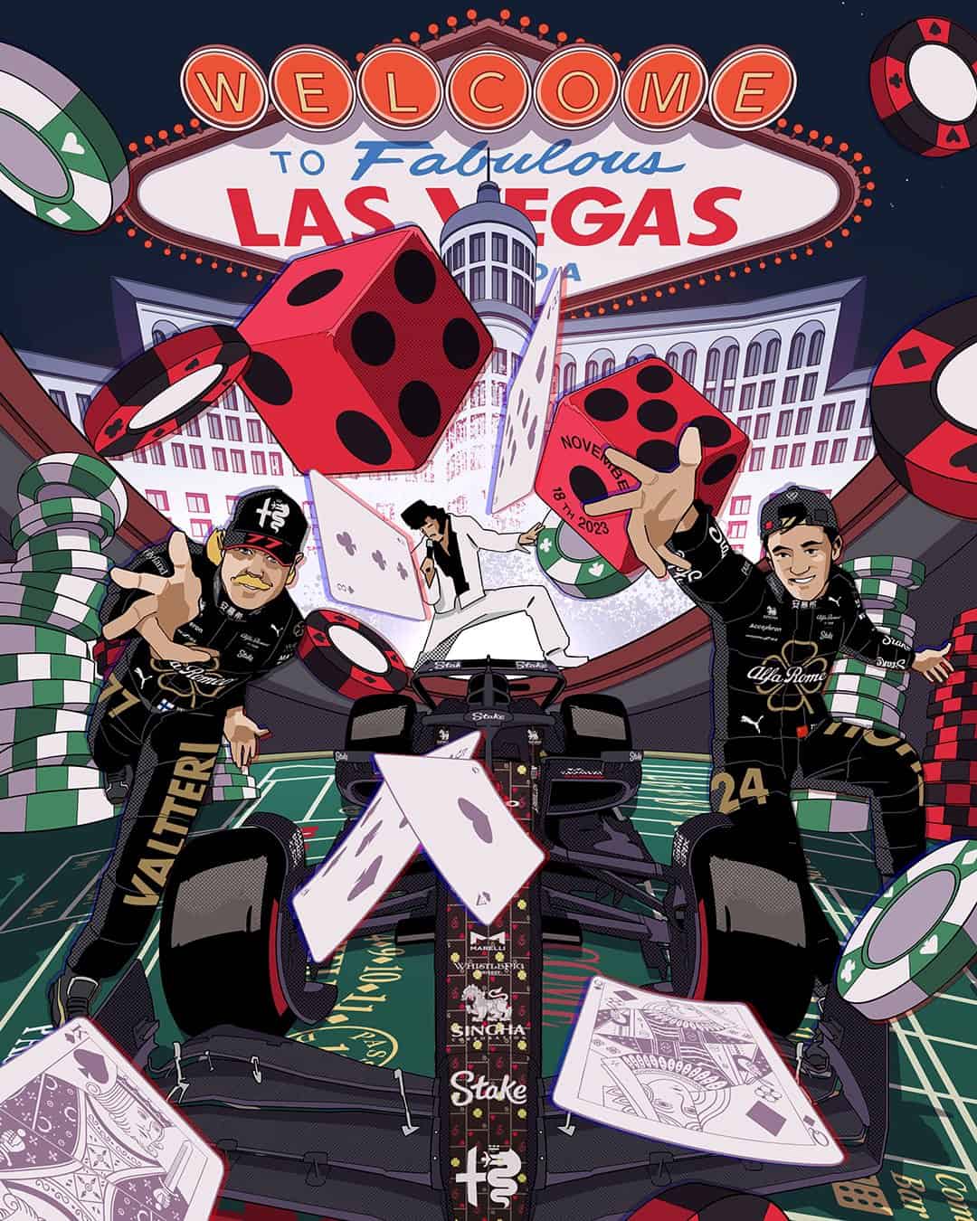 Alfa Romeo 2023 Formula 1 Poster at Las Vegas Strip Circuit
