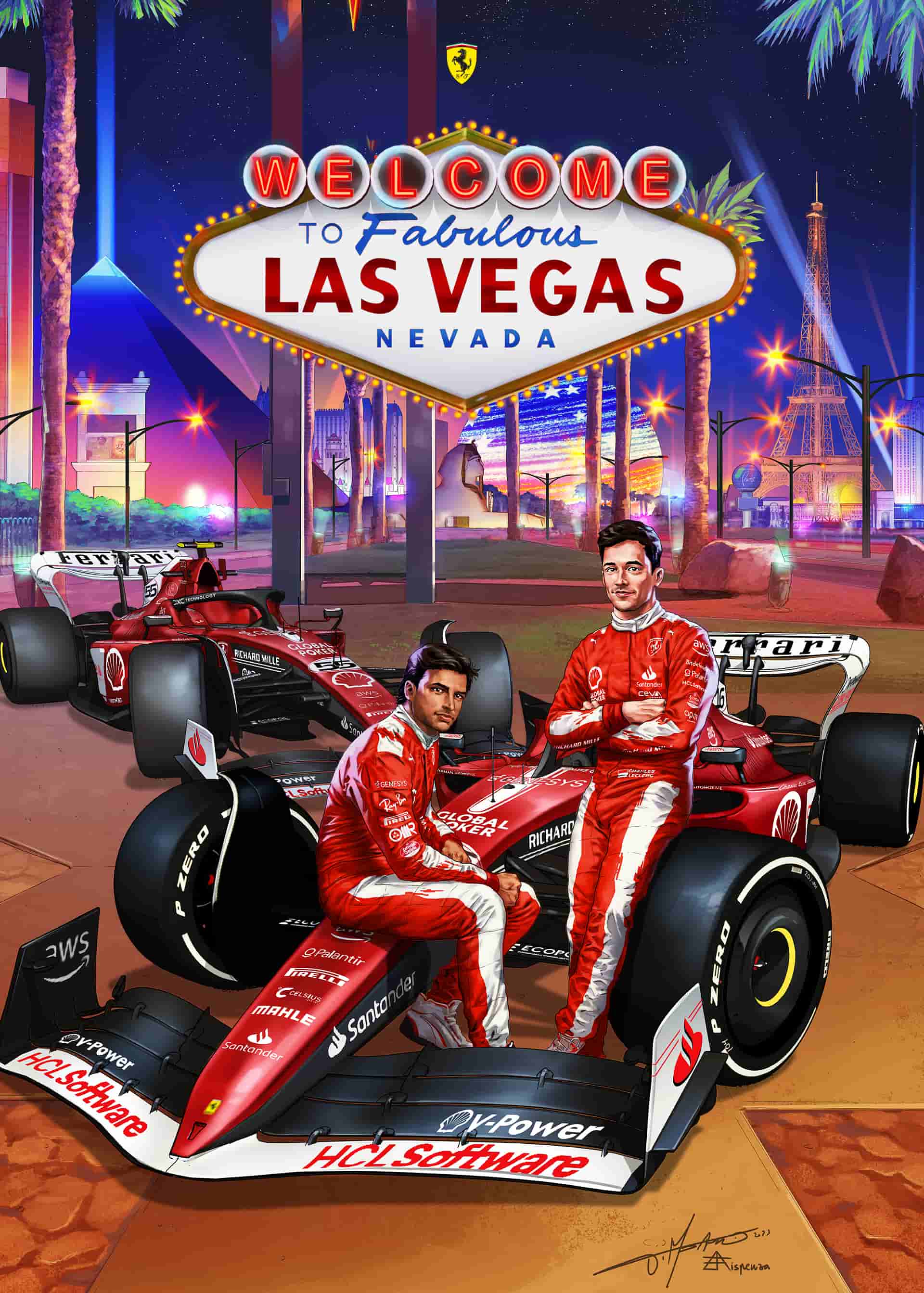 Ferrari 2023 Formula 1 Poster at Las Vegas Strip Circuit