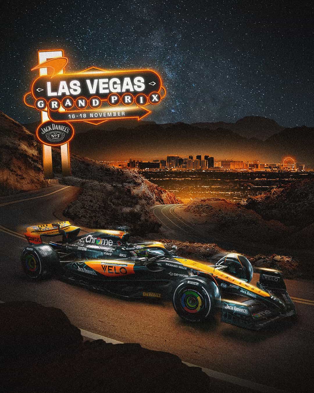 Mclaren 2023 Formula 1 Poster at Las Vegas Strip Circuit