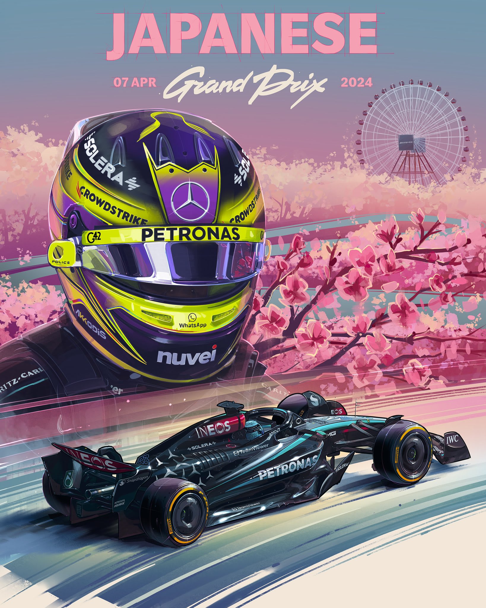 Mercedes AMG Petronas 2024 Formula 1 Poster at Suzuka International Racing Course