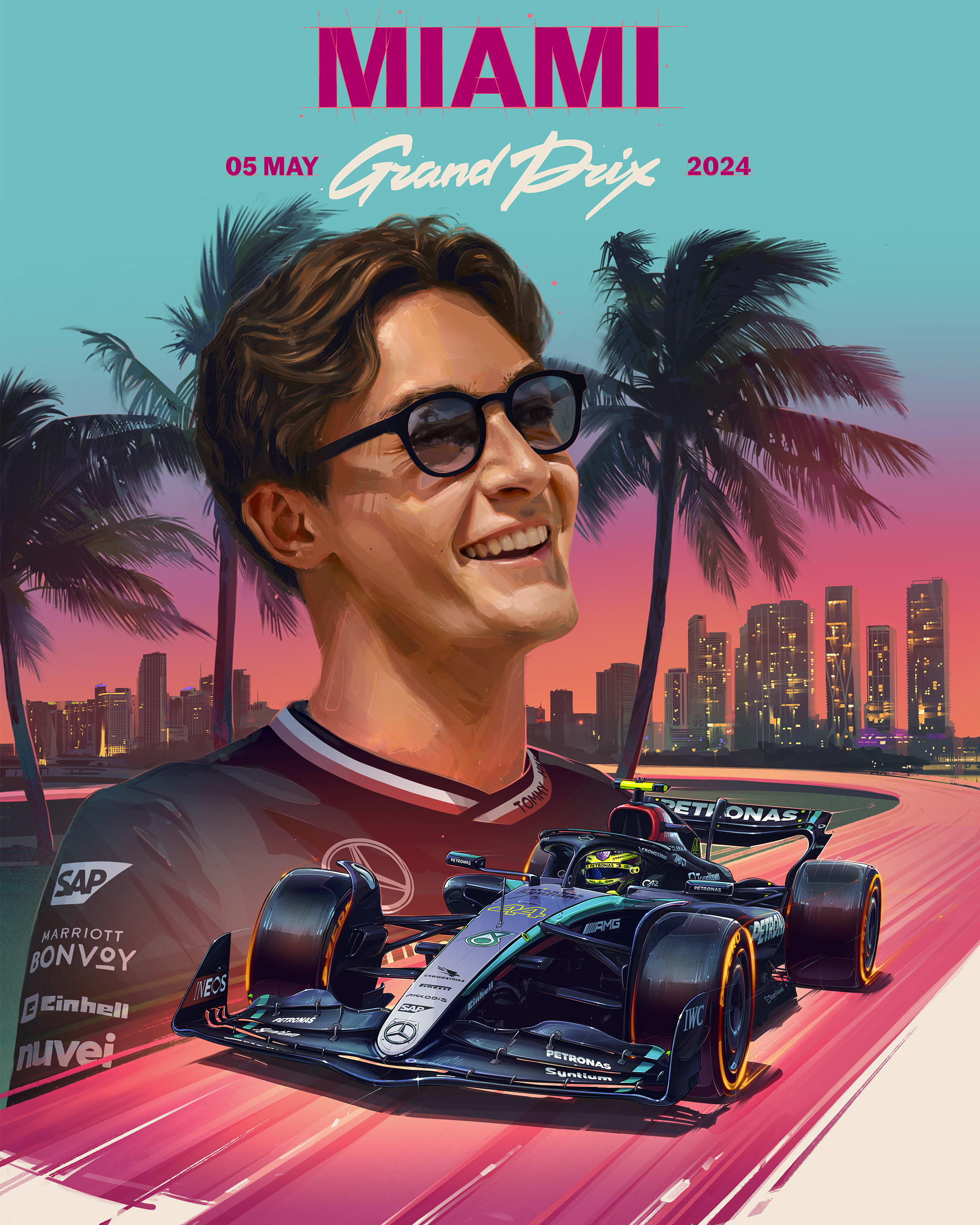 Mercedes AMG Petronas 2024 Formula 1 Poster at Miami International Autodrome
