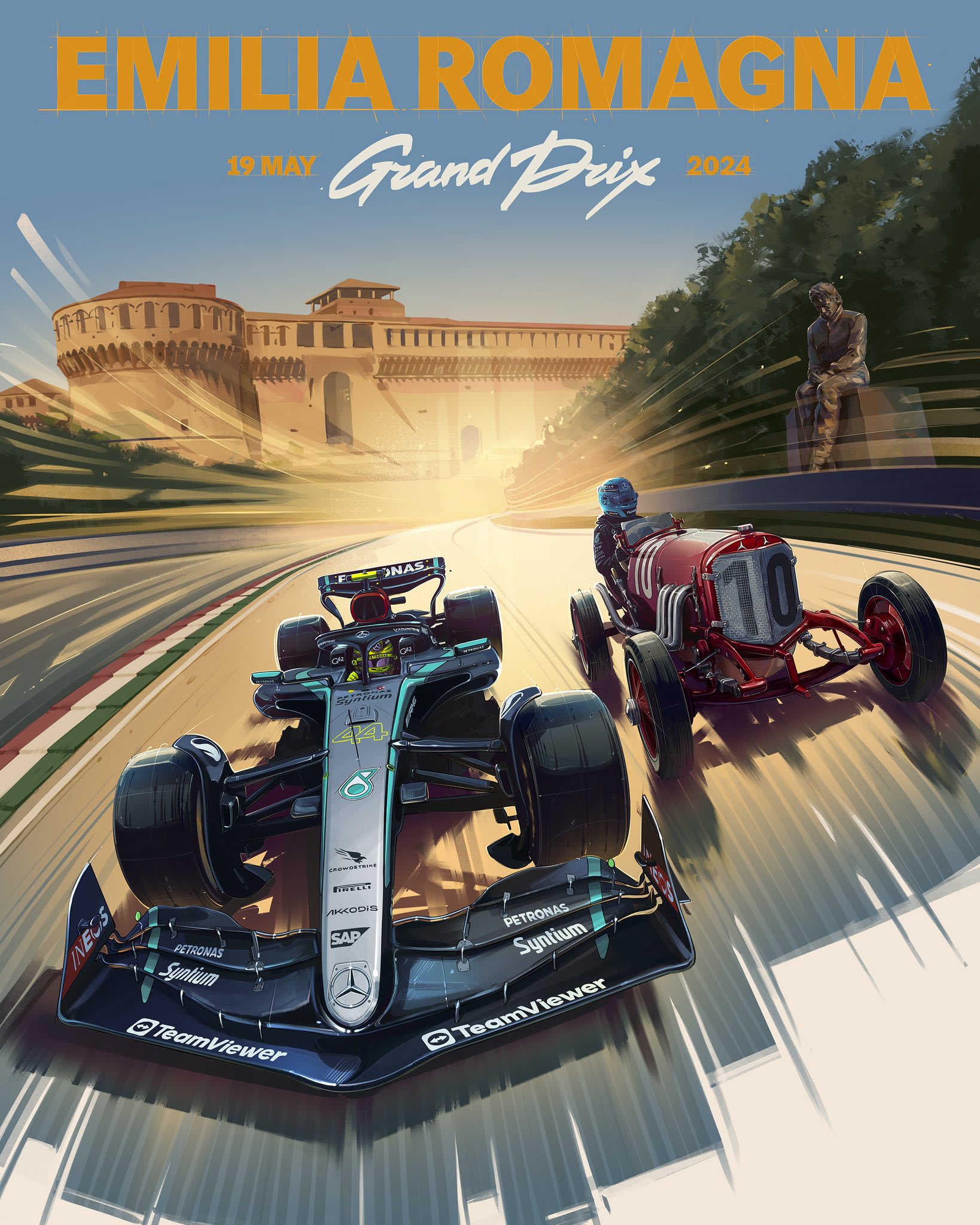 Mercedes AMG Petronas 2024 Formula 1 Poster at Autodromo Enzo e Dino Ferrari