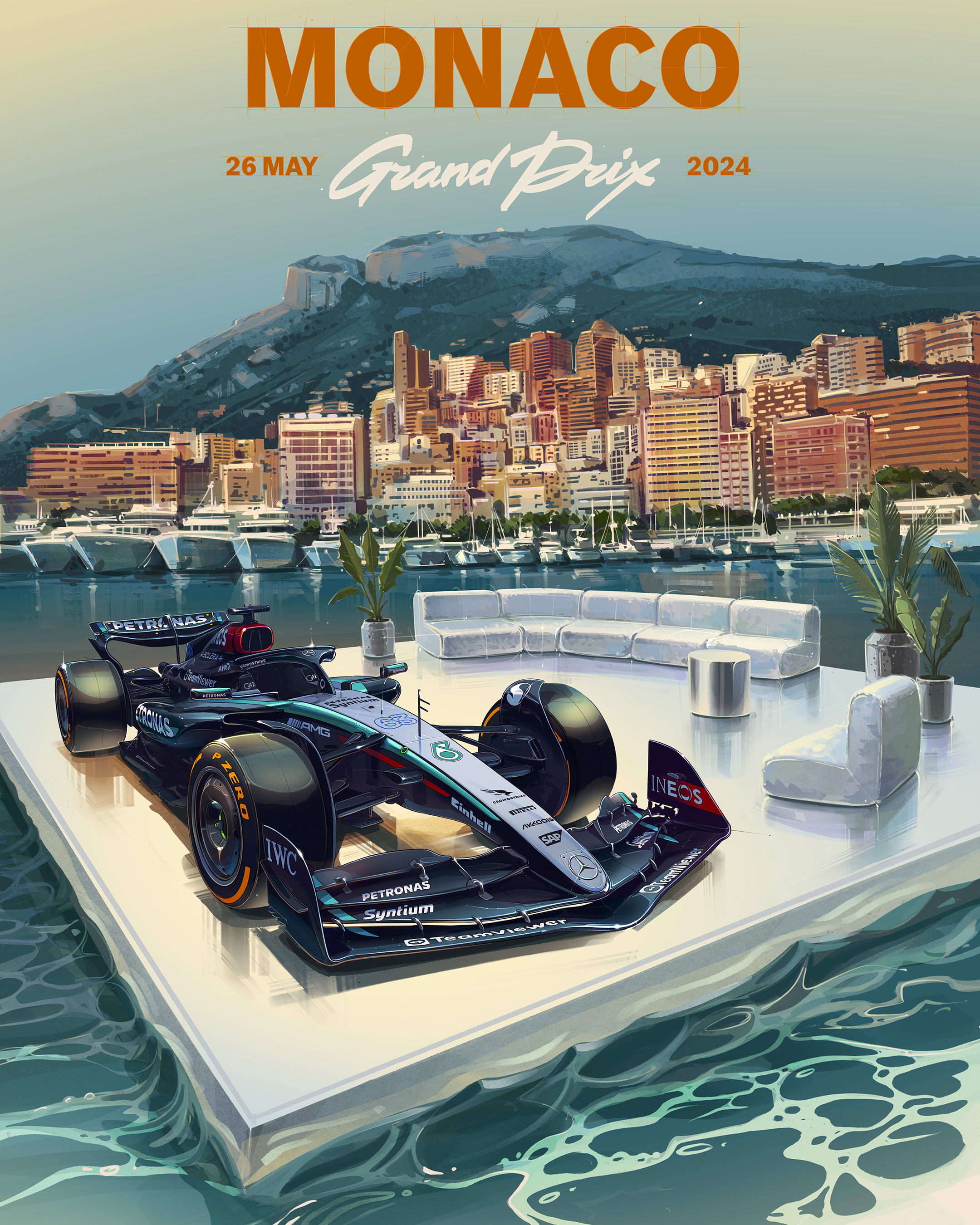 Mercedes AMG Petronas 2024 Formula 1 Poster at Circuit de Monaco