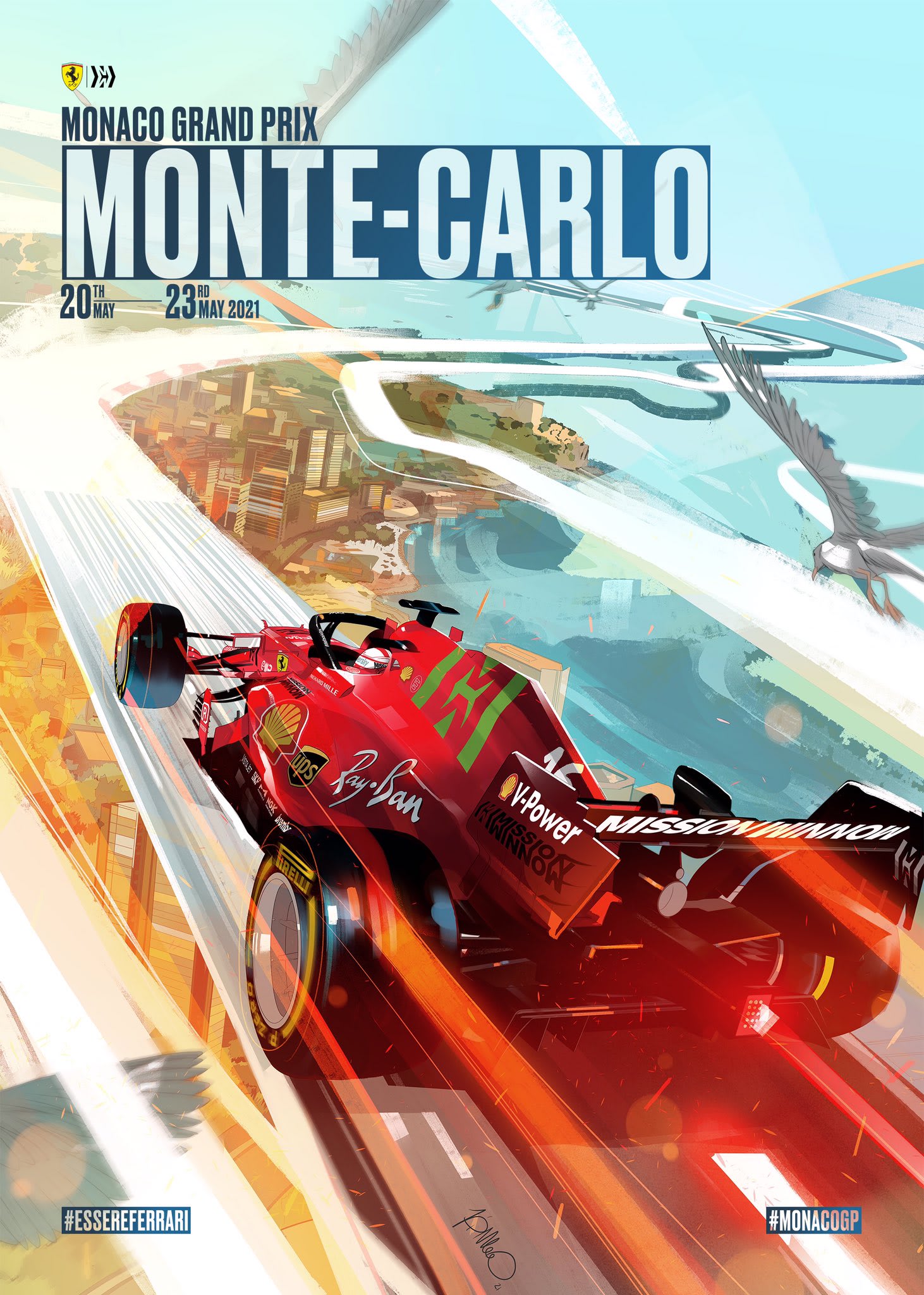 Ferrari 2021 Formula 1 Poster at Circuit de Monaco