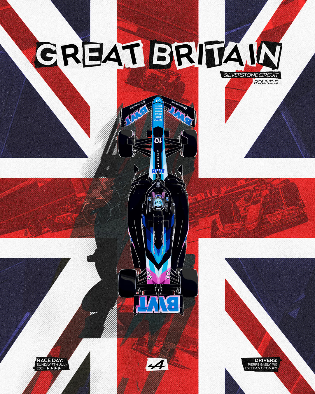 Alpine 2024 Formula 1 Poster at Silverstone Circuit