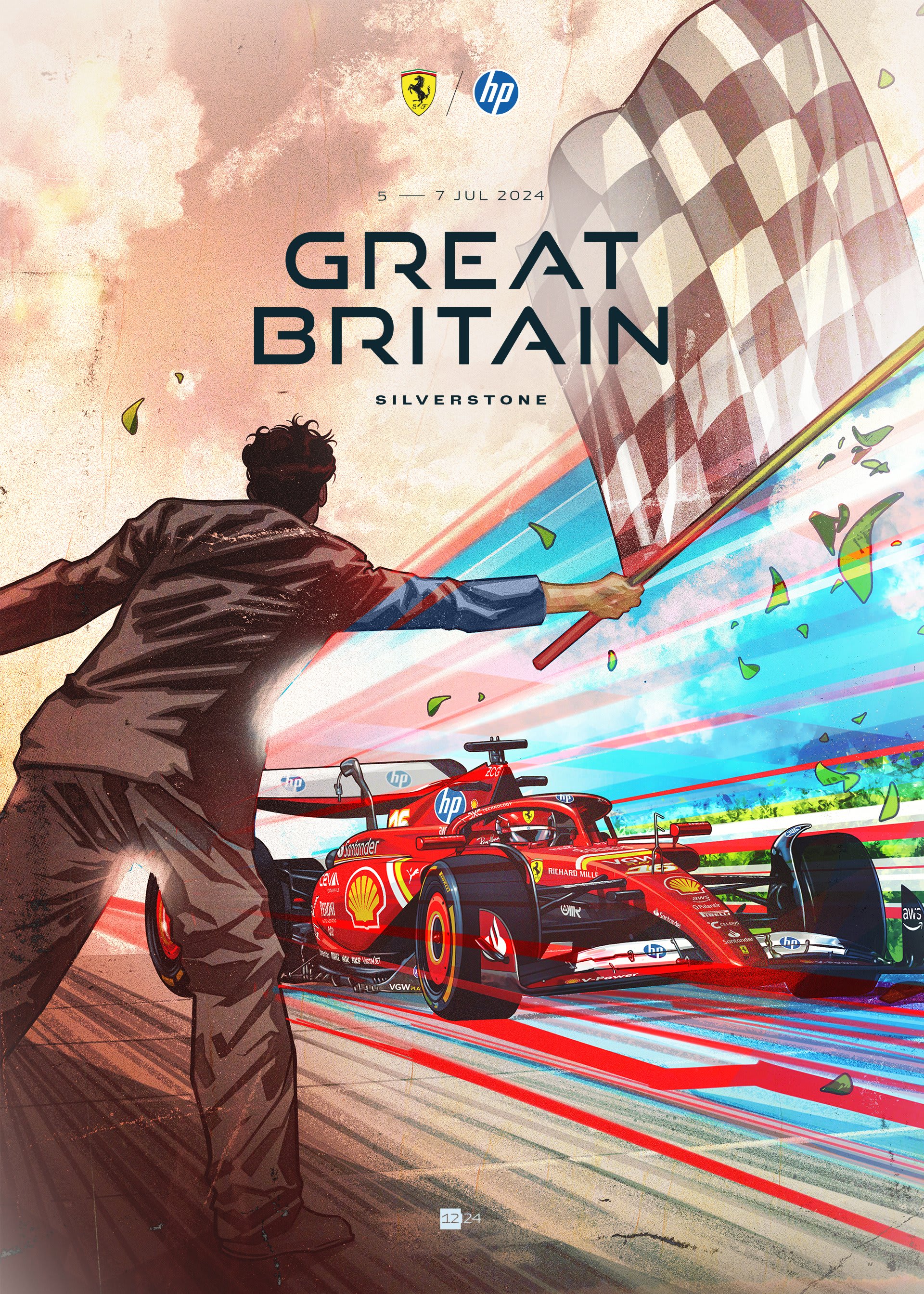 Ferrari 2024 Formula 1 Poster at Silverstone Circuit