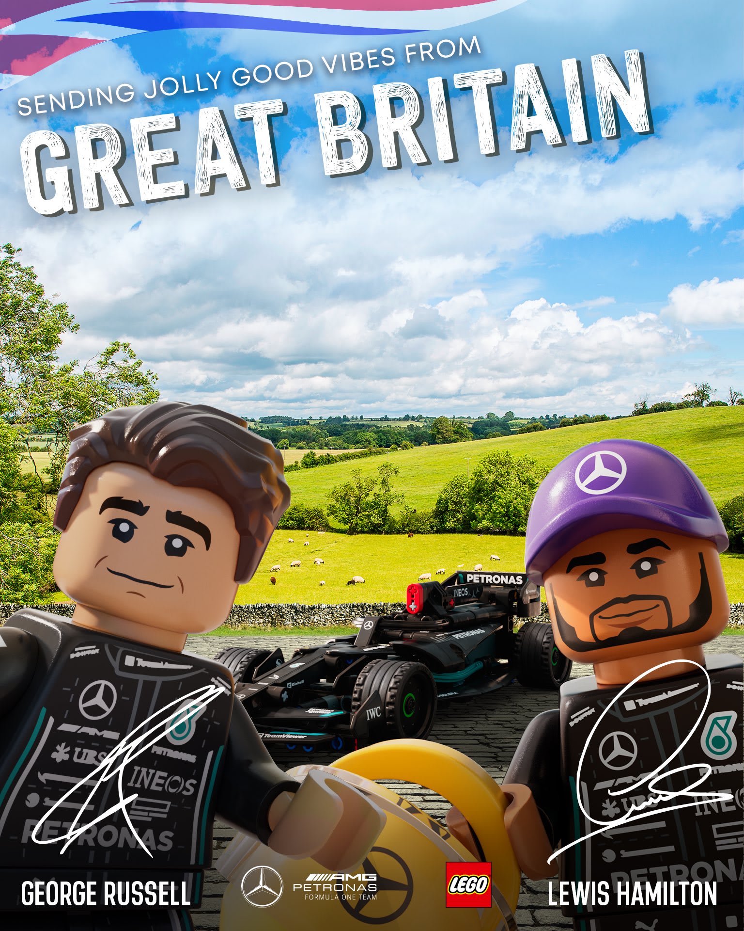 Mercedes AMG Petronas 2024 Formula 1 Poster at Silverstone Circuit