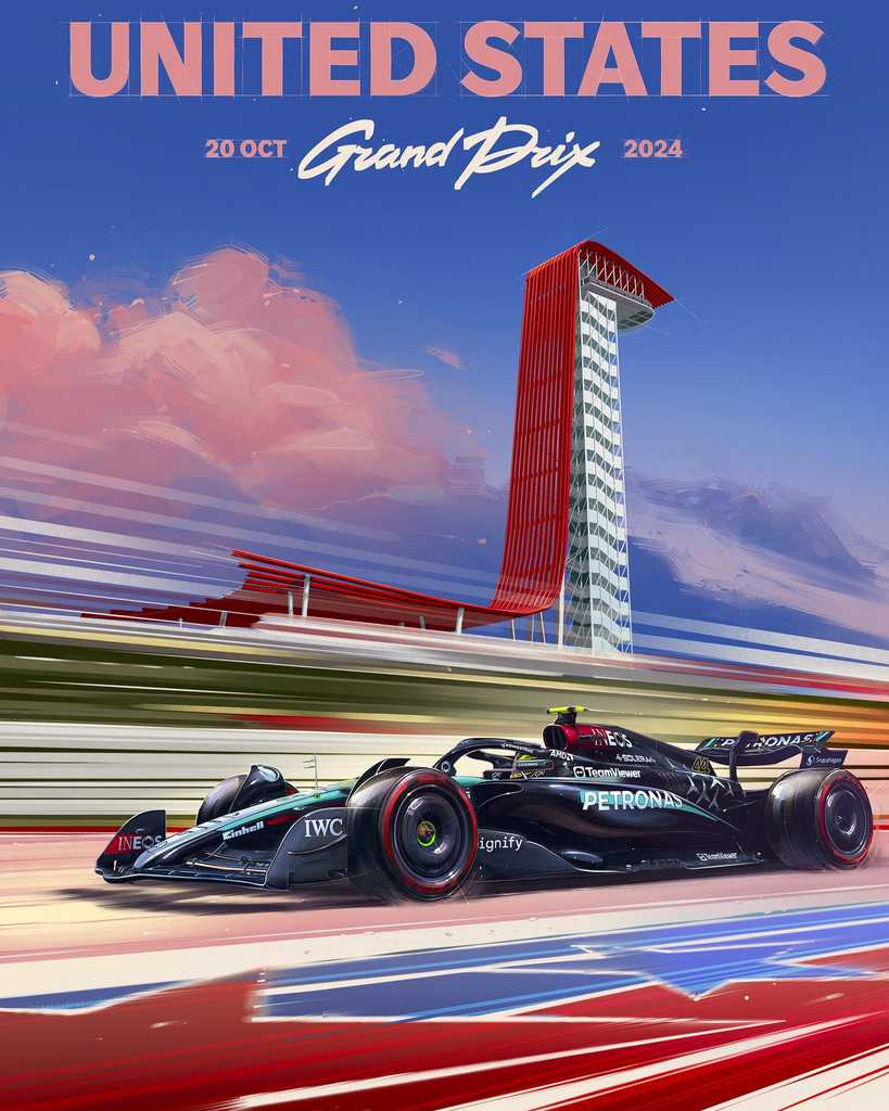 Mercedes AMG Petronas 2024 Formula 1 Poster at Circuit of The Americas