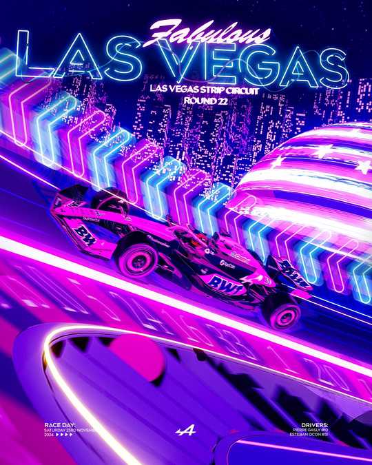 Alpine 2024 Formula 1 Poster at Las Vegas Strip Circuit
