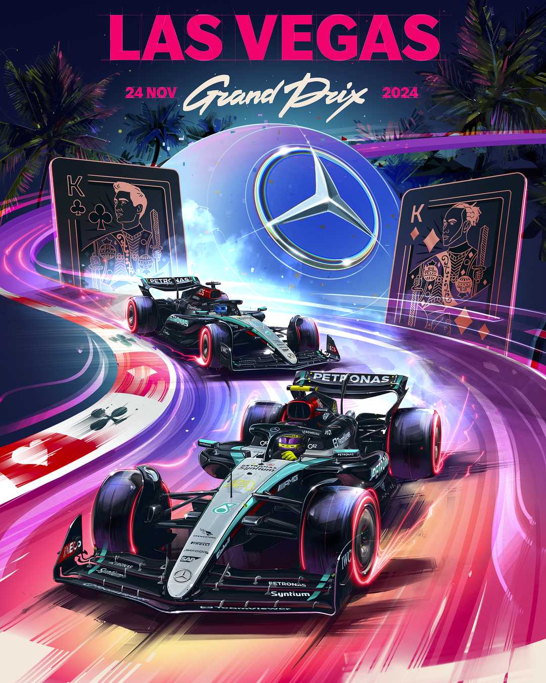 Mercedes AMG Petronas 2024 Formula 1 Poster at Las Vegas Strip Circuit