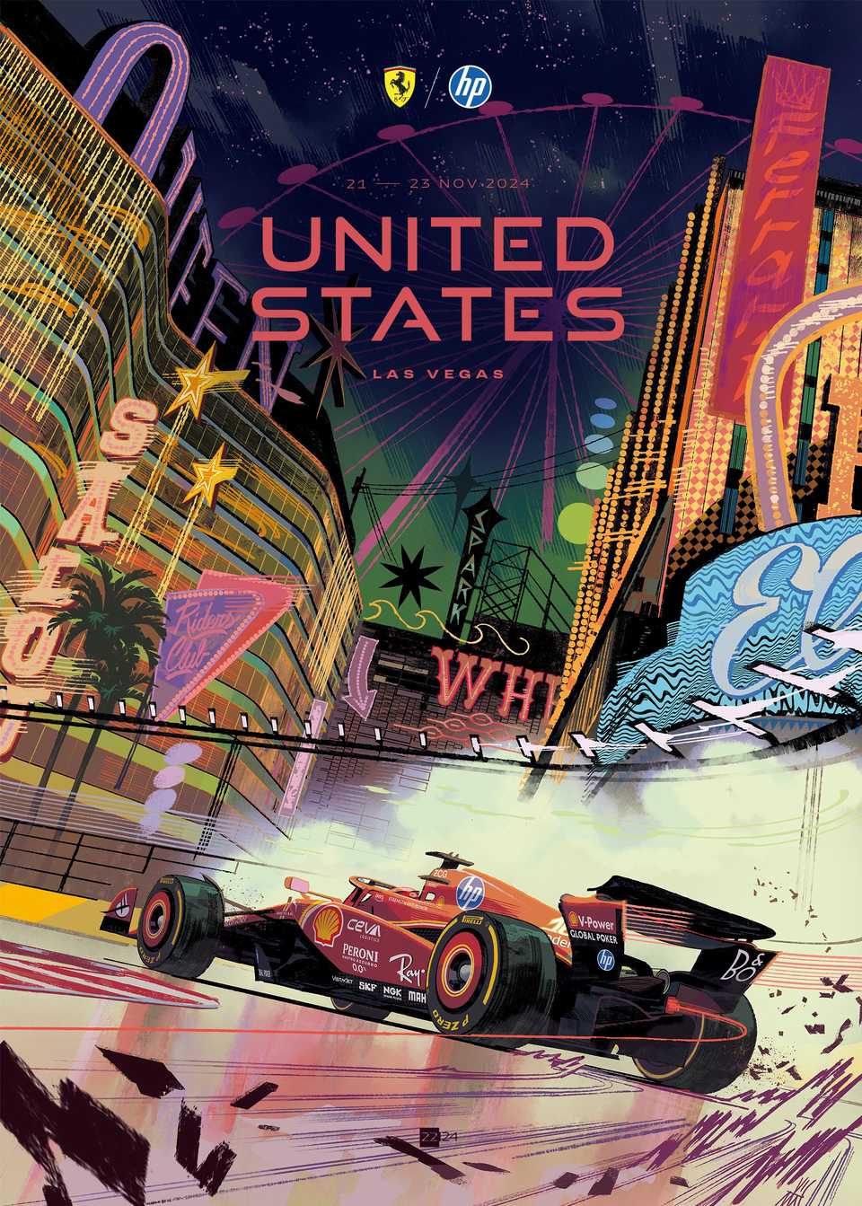Ferrari 2024 Formula 1 Poster at Las Vegas Strip Circuit