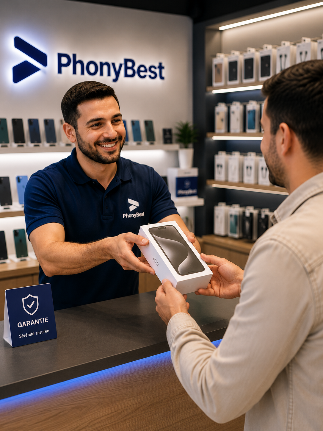 Vendeur montrant un produit à un client