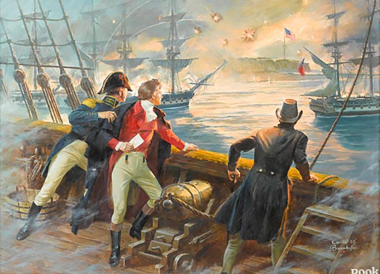 Francis Scott Key watches the Batle of Baltimore