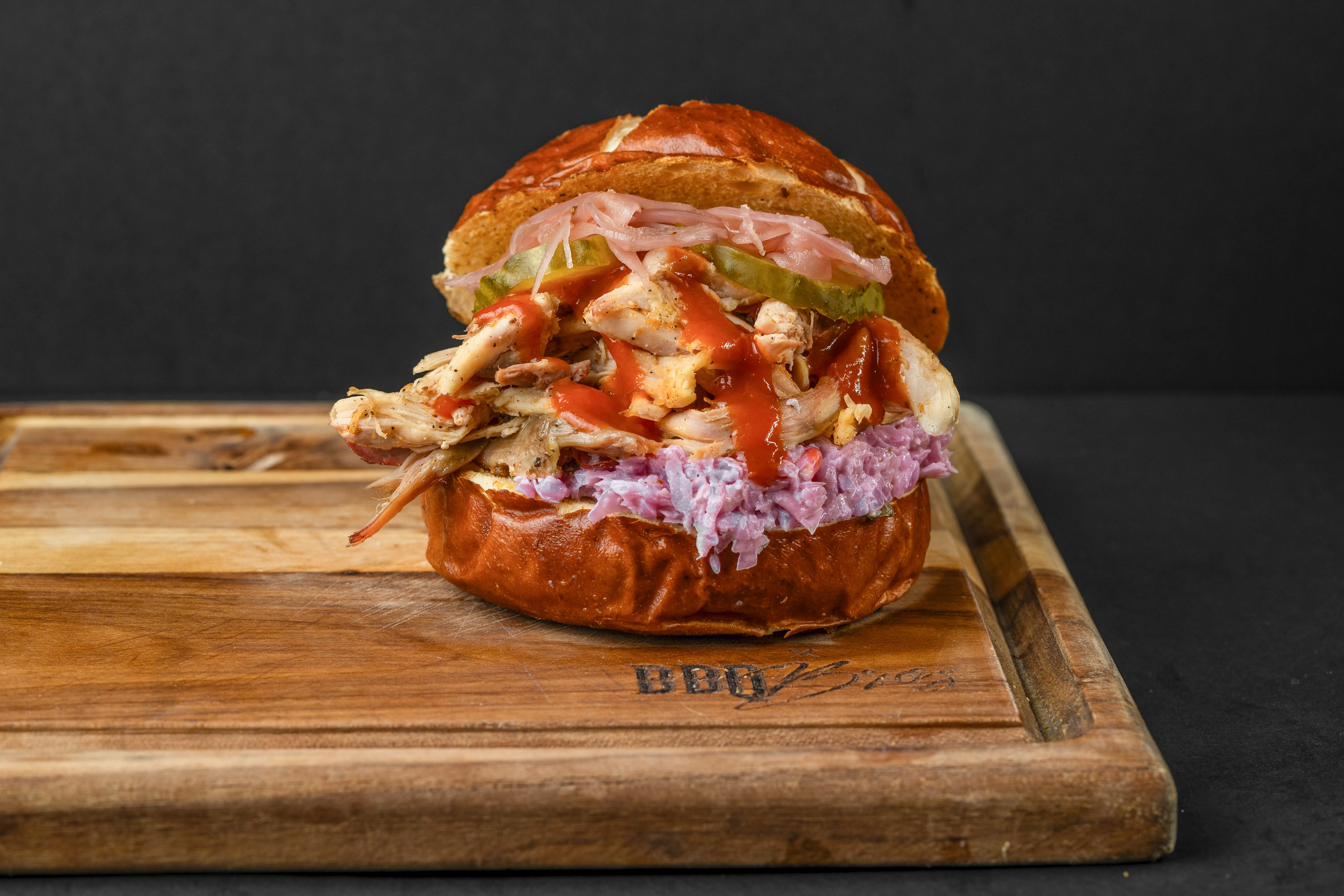 Pulled Chicken Pretzel Bun