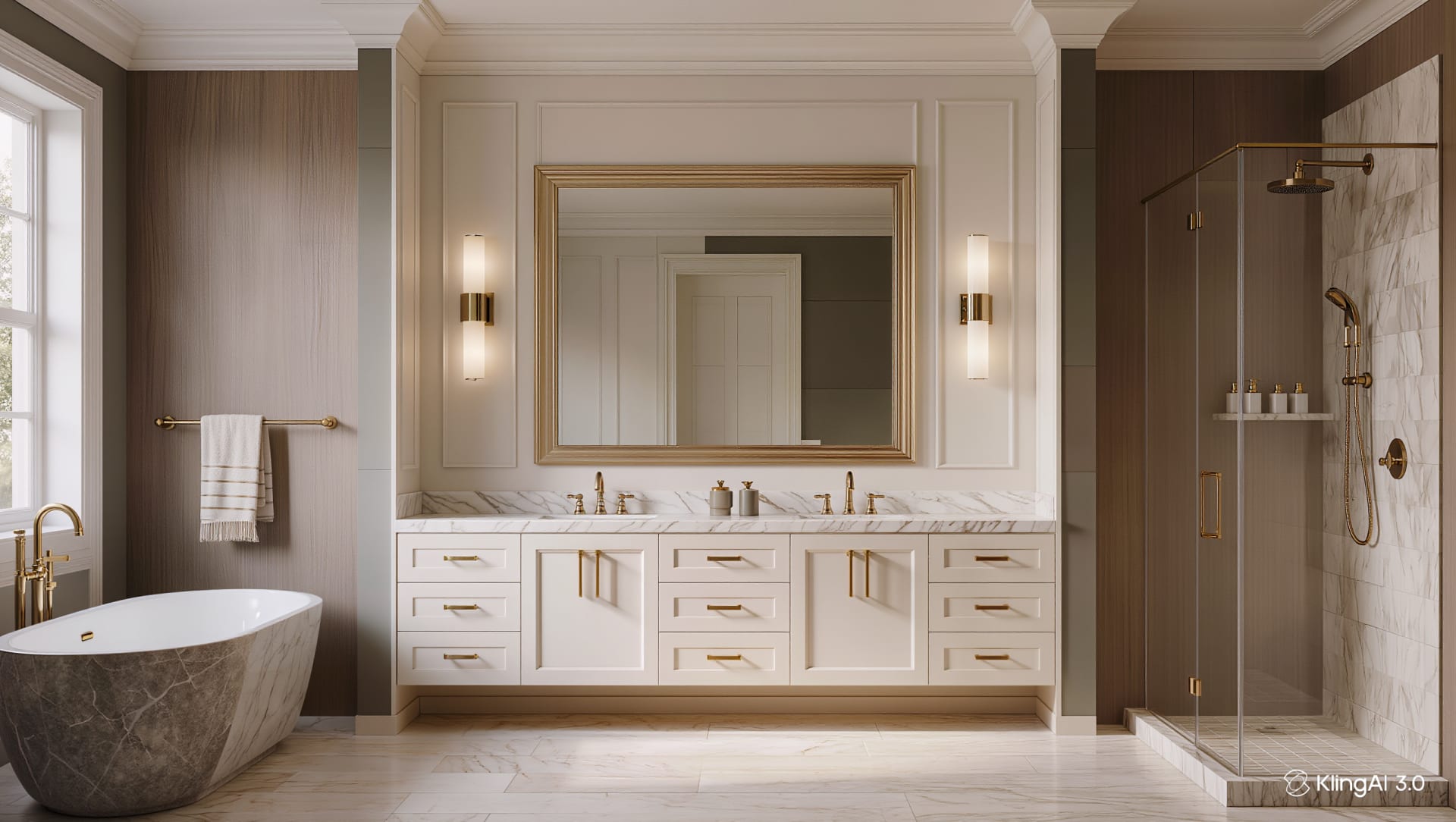Designed bathroom with brass fittings