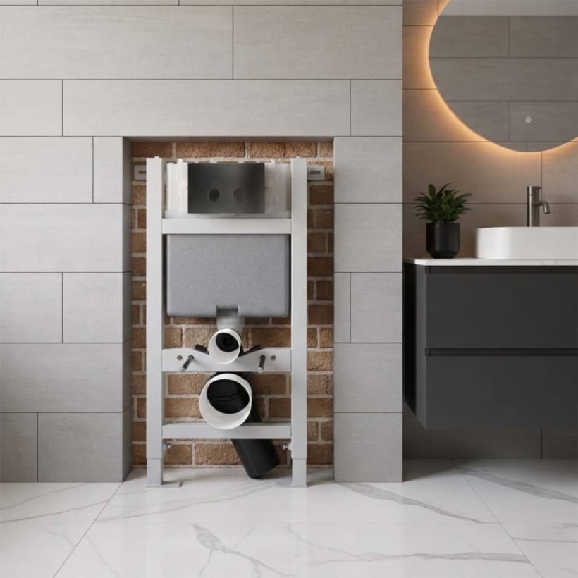 0.820m Concealed Cistern with Frame and Brushed Black Toilet Flush Plate