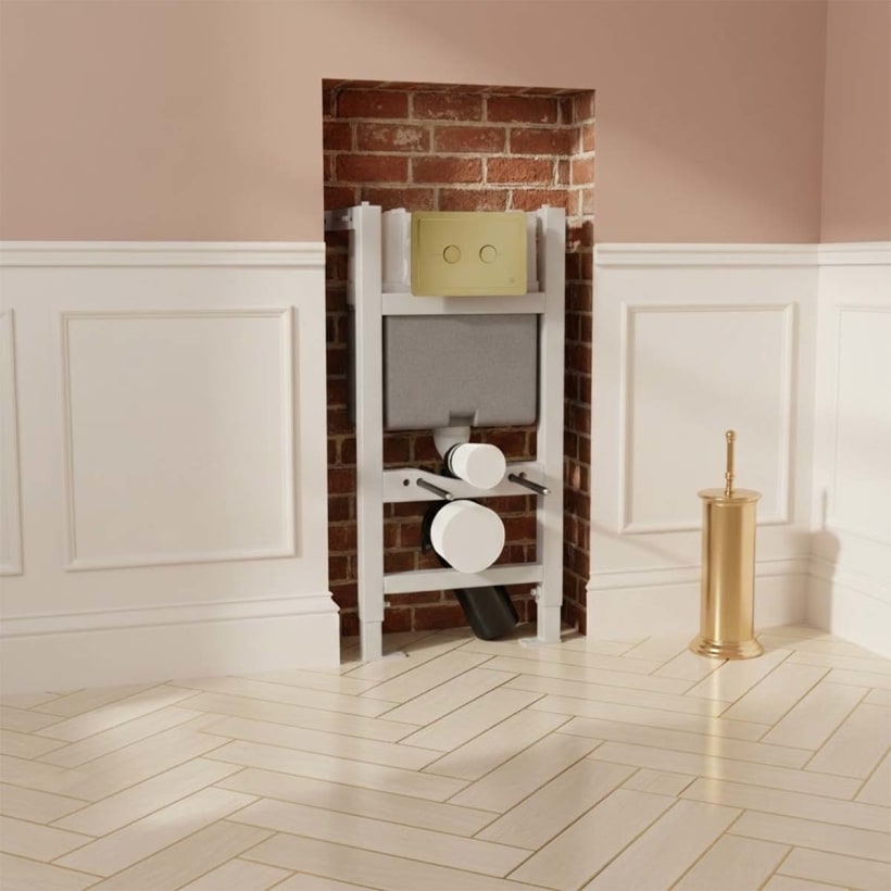 WC concealed cistern with frame 0.820m with antique gold dual flush plate
