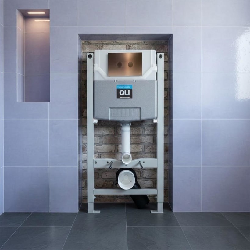0.980m Pre-wall W.C. Frame with Cistern and Brushed Bronze Flush Plate