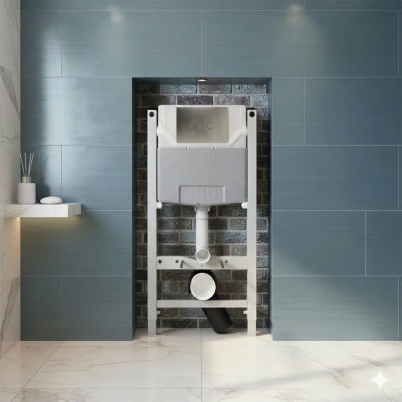 0.980m Toilet Frame with Concealed Cistern and Chrome Dual Flush Plate