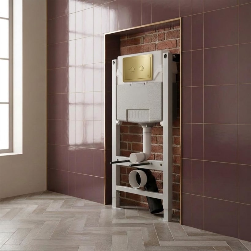 brushed brass toilet flush plate with 0.980m concealed cister with frame
