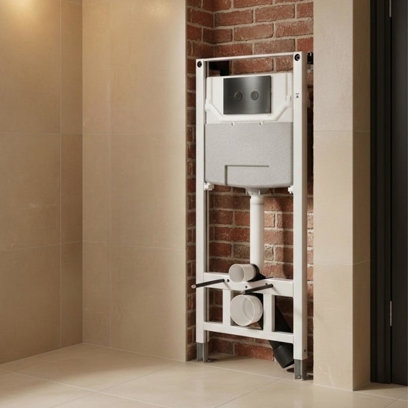 Concealed cistern & WC frame with brushed black flush plate