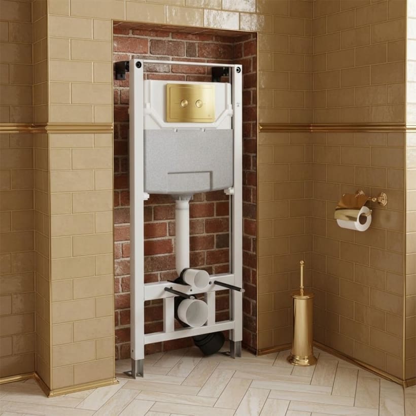 Antique gold flush plate with concealed cistern frame 1.2m