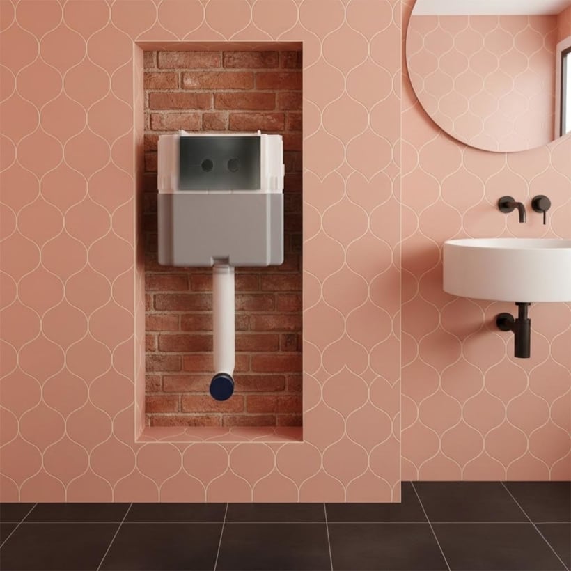 dual flush concealed cistern with brushed black flush plate