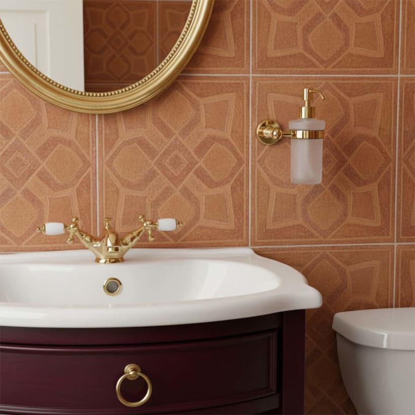 traditional soap dispernser with frosted glass holder - shiny gold