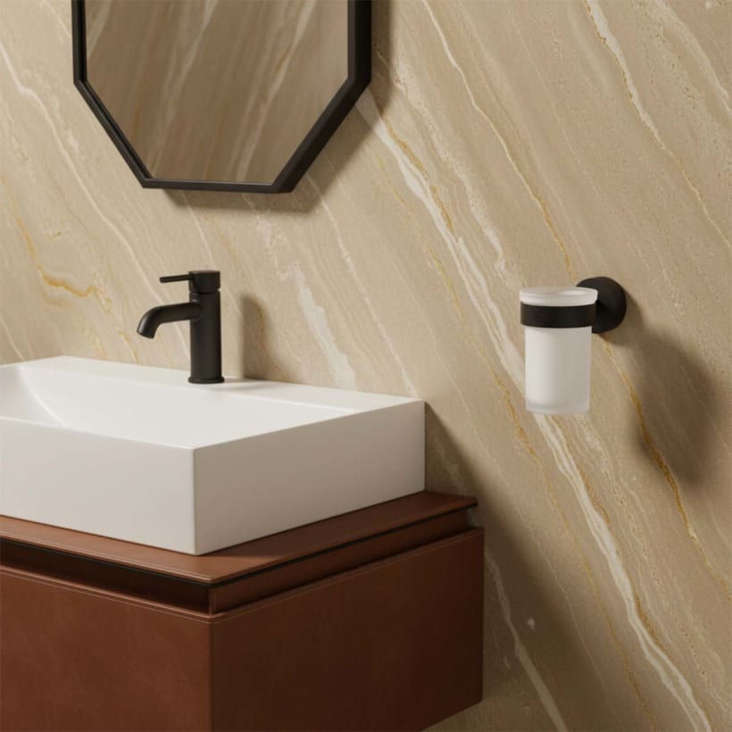 round black bathroom toothbrush holder with tumbler