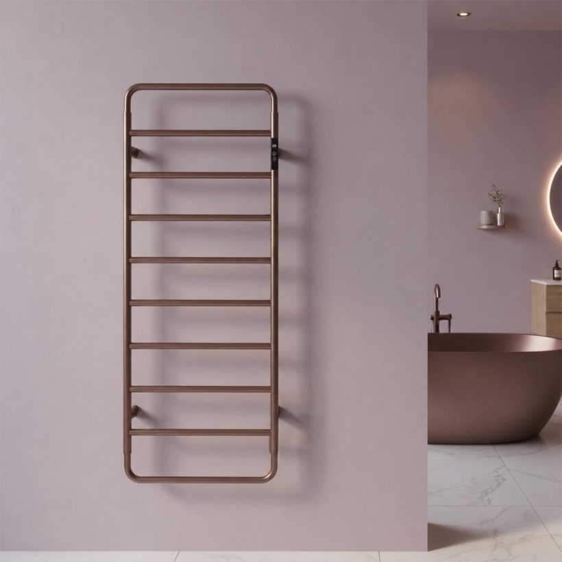 electric towel rail with thermostat - brushed bronze