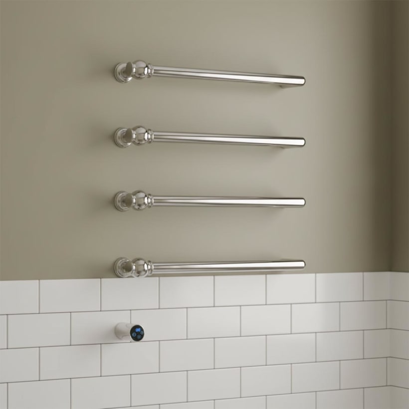 traditional brushed nickle electric towel rail