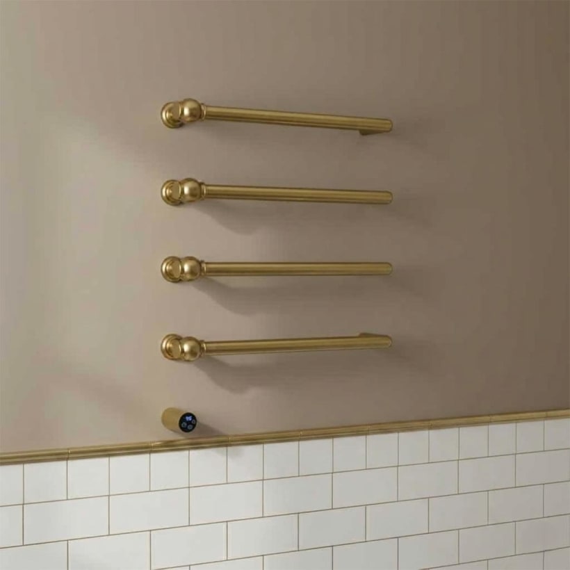 brushed brass electric heated traditional towel radiator