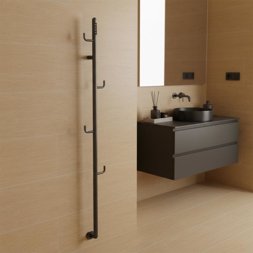 brushed black designer towel radiator electric heated