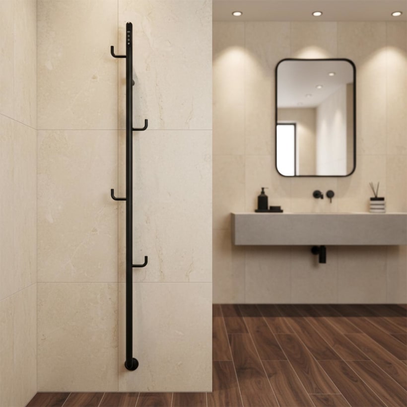 matt black designer vertical towel radiator